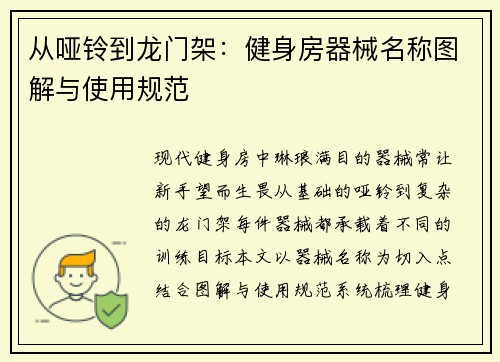 从哑铃到龙门架：健身房器械名称图解与使用规范