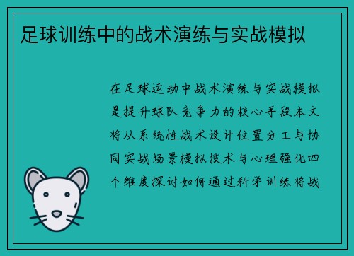 足球训练中的战术演练与实战模拟