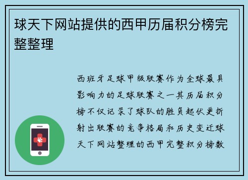 球天下网站提供的西甲历届积分榜完整整理