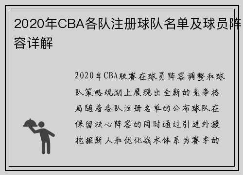2020年CBA各队注册球队名单及球员阵容详解