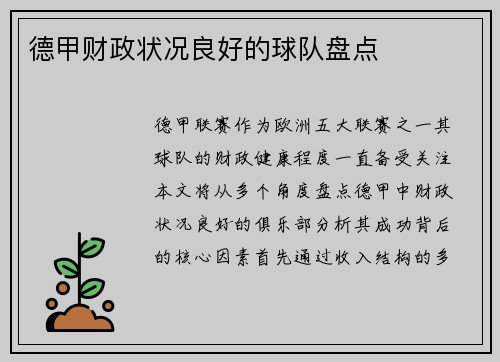德甲财政状况良好的球队盘点