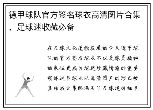 德甲球队官方签名球衣高清图片合集，足球迷收藏必备