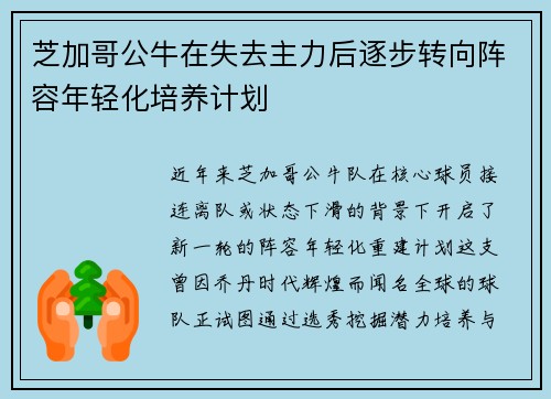 芝加哥公牛在失去主力后逐步转向阵容年轻化培养计划